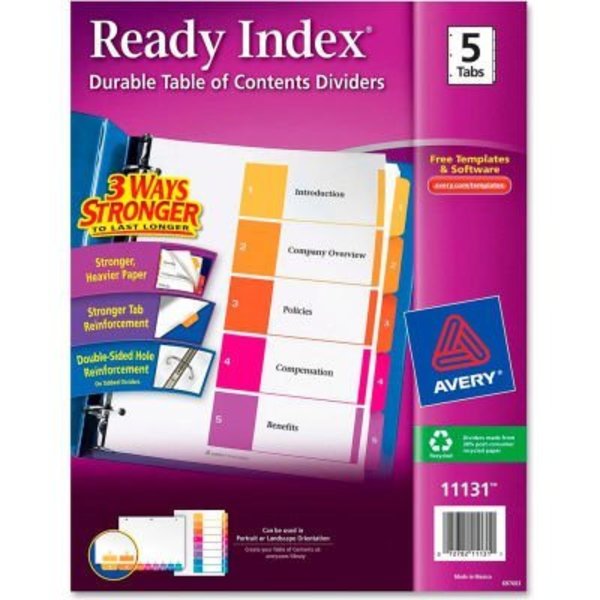 Avery Dennison Avery Ready Index T.O.C. Reference Divider, 1 to 5, 8.5"x11", 5 Tabs, White/Multi 11131